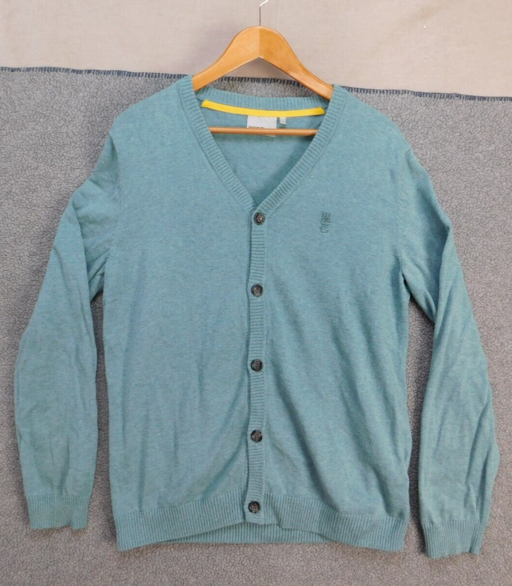 WESC Knitted Long Sleeve Sweater Cardigan Mens M Blue Skateboard Sweden